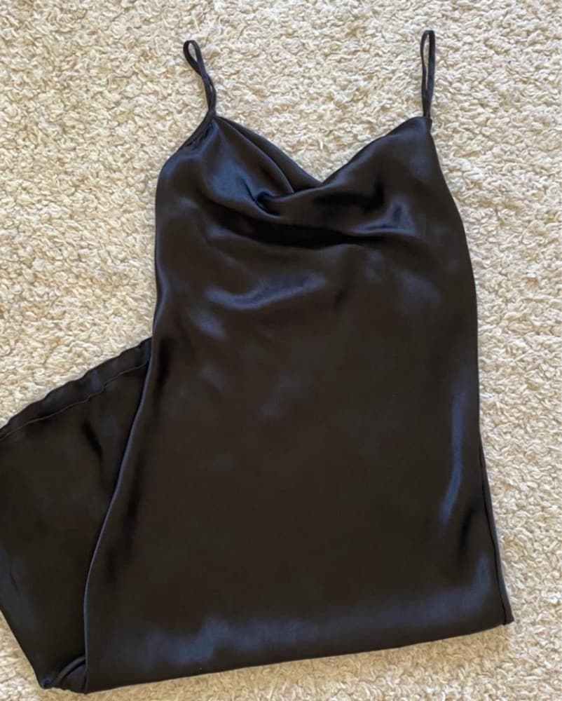 Black Satin Slip Midi Dress - Image 2