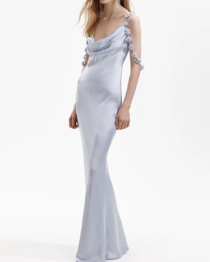 SelfPortrait Blue Satin Maxi Dress - 4 - Image 1