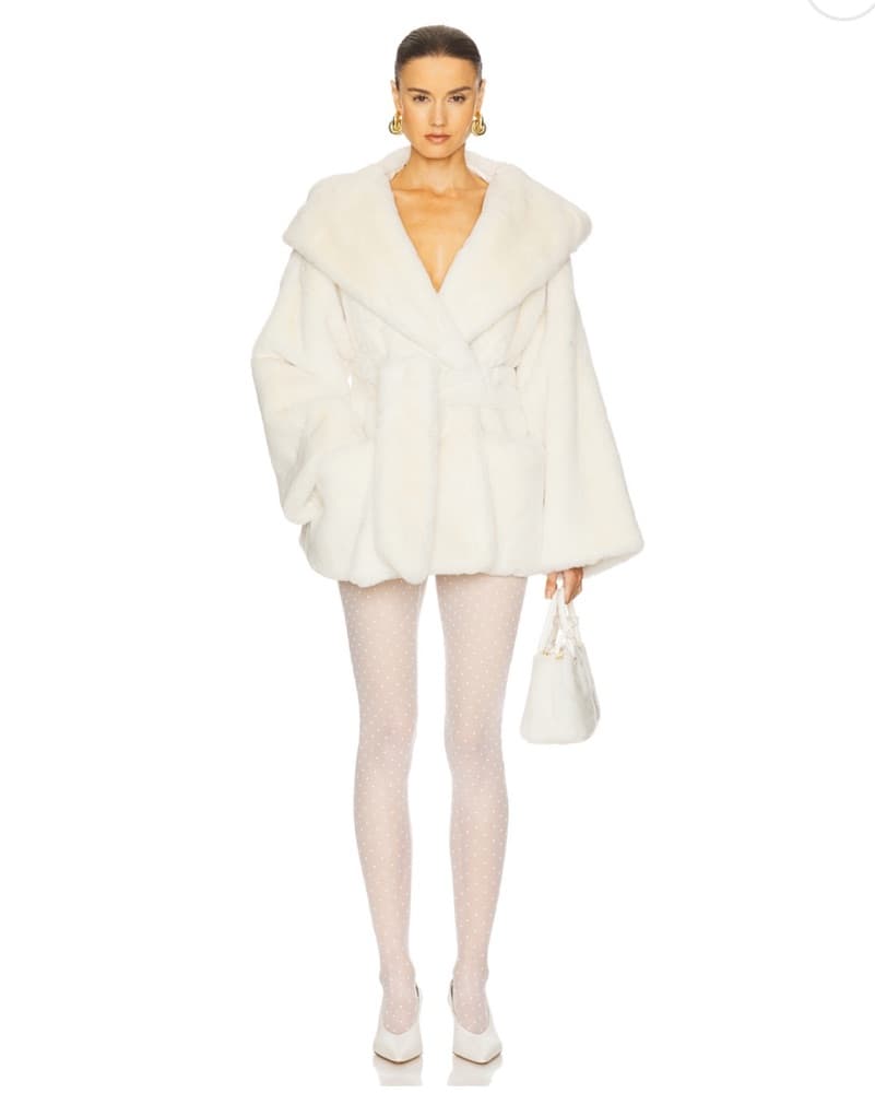 HESLA Hooded Fauz Fur Coat In White - Image 4