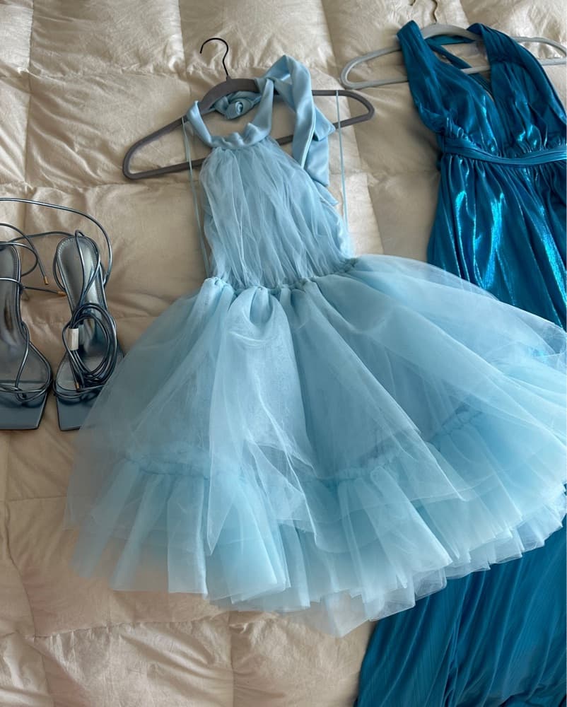 Dreamy Blue Tulle Mini Dress - Image 4