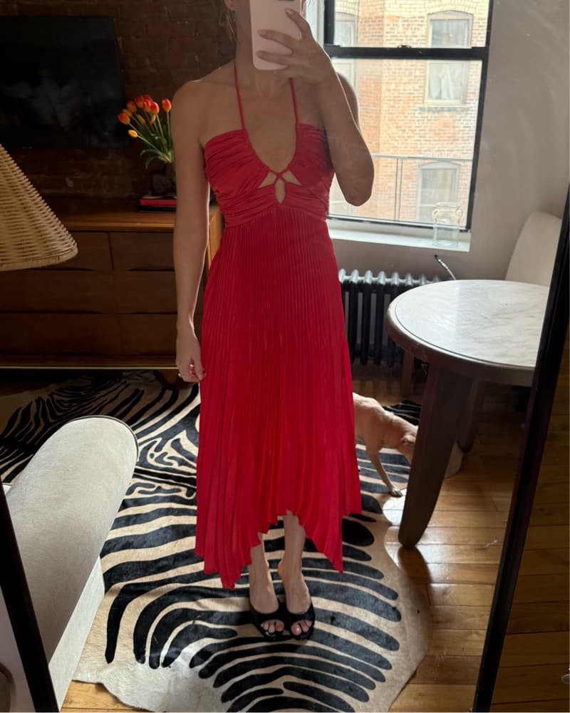 Stunning Pleated Red Maxi Dress - Image 3