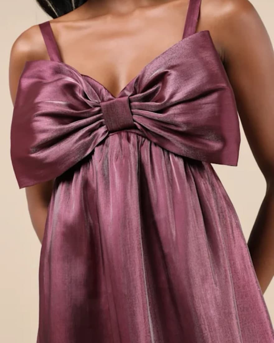Lulus Shiny Plum Organza Bow Midi Dress - Image 2