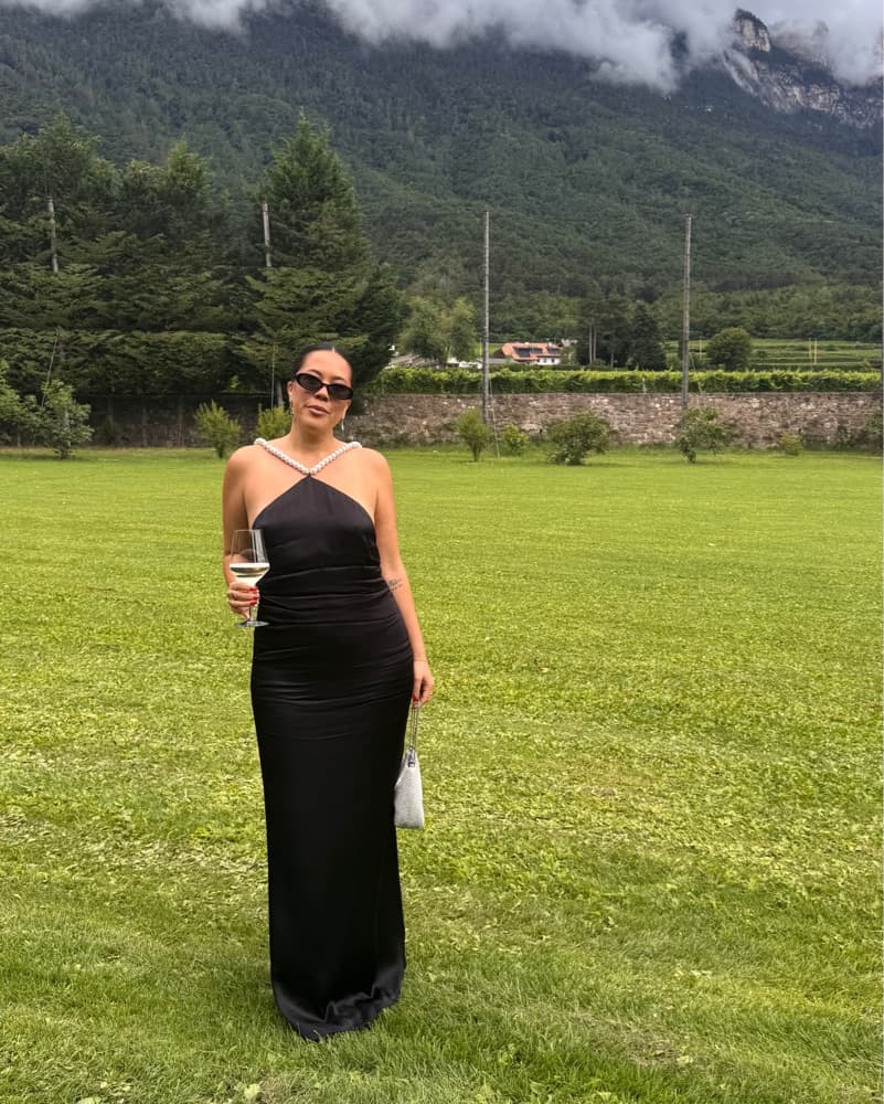 Meshki Black Gown With Pearl Straps - Image 4