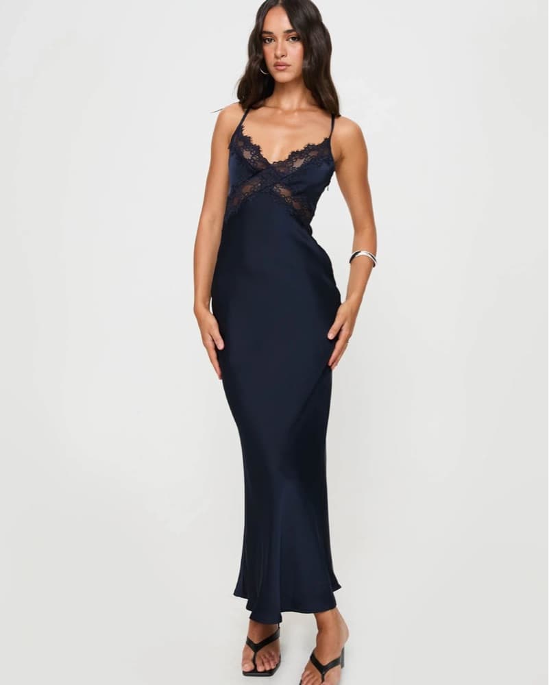Princess Polly Bias Cut Maxi Dress Navy - Image 2