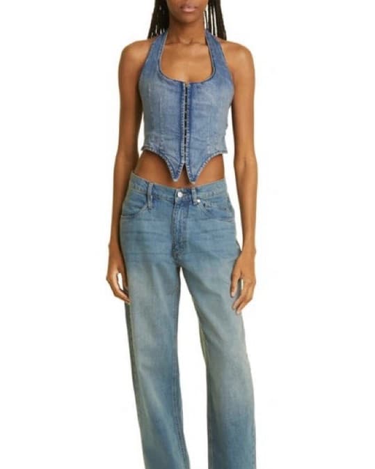 Miaou Denim Corset Vest Top - Image 1