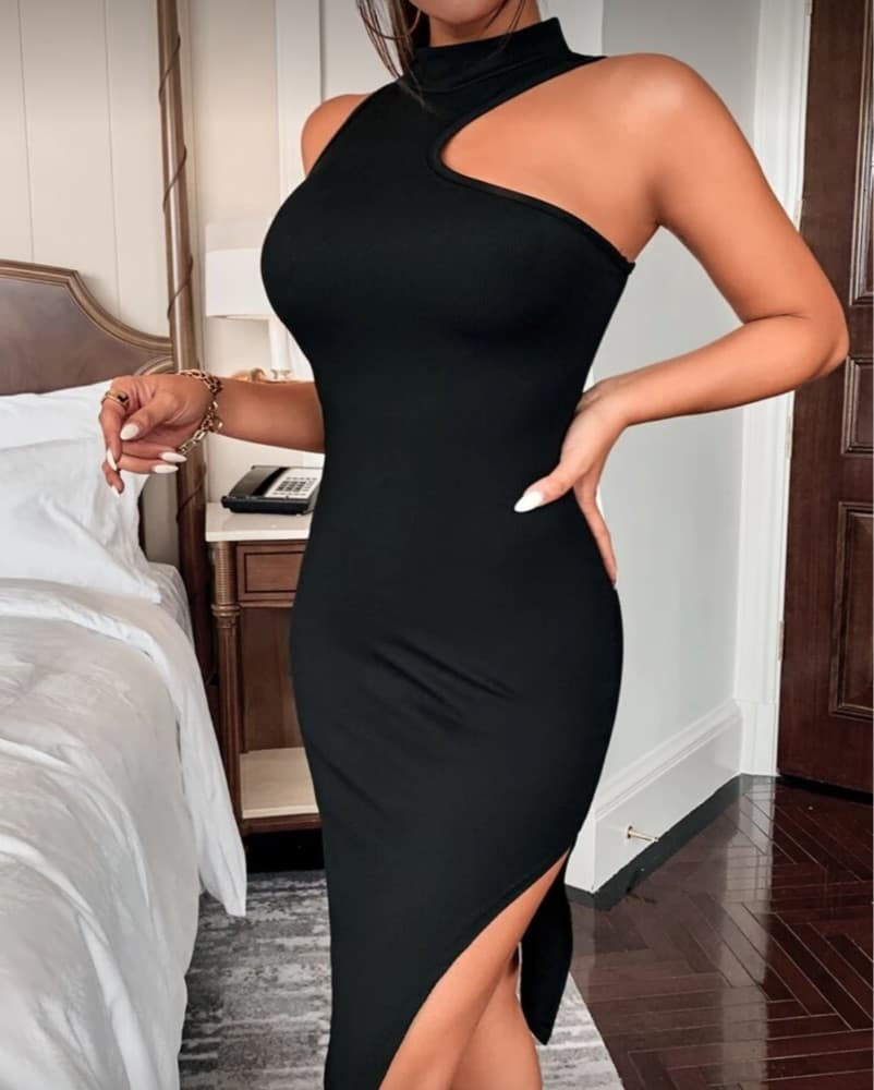Sleek One-Shoulder Bodycon Dress - Image 2
