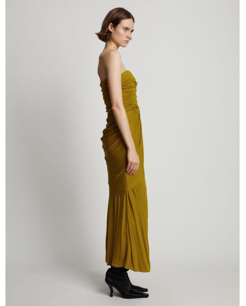 Olive Bustier-Neckline Draped Dress - Image 4
