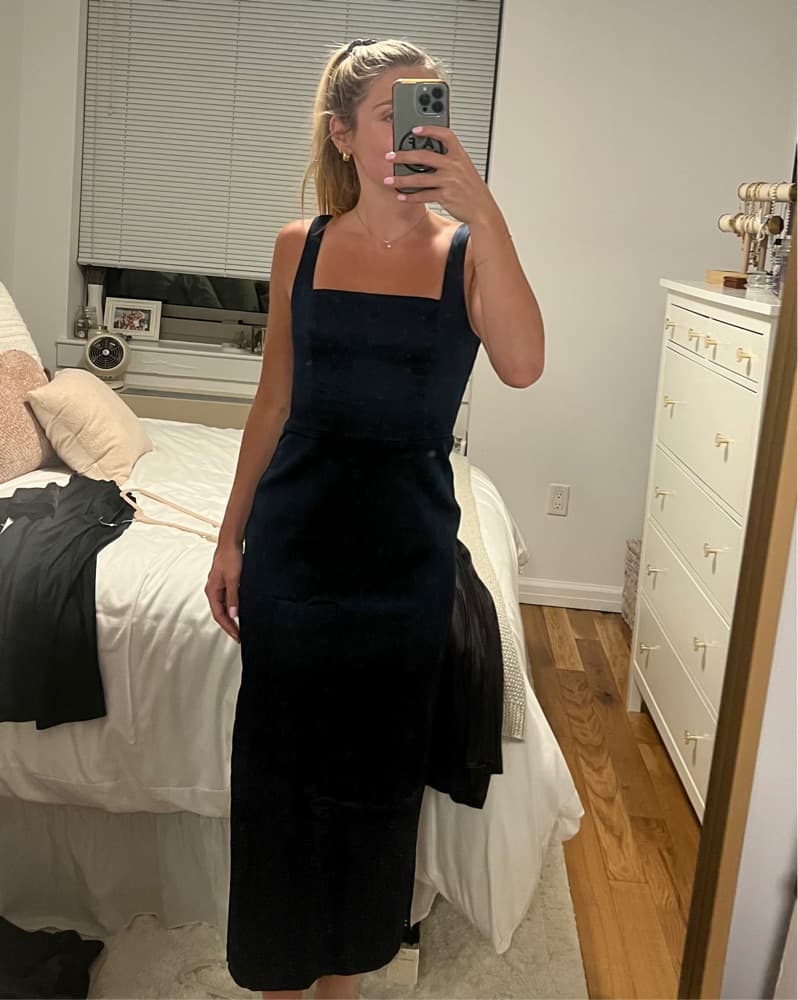 A&F Sculpting Stretch Satin Midi Dress - Image 2