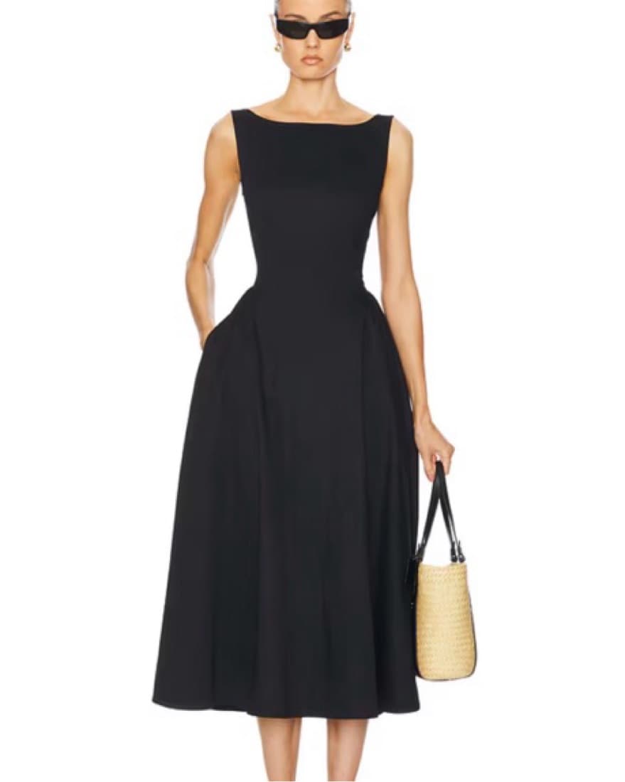Helsa Black Cotton Sateen Dress  - Image 5
