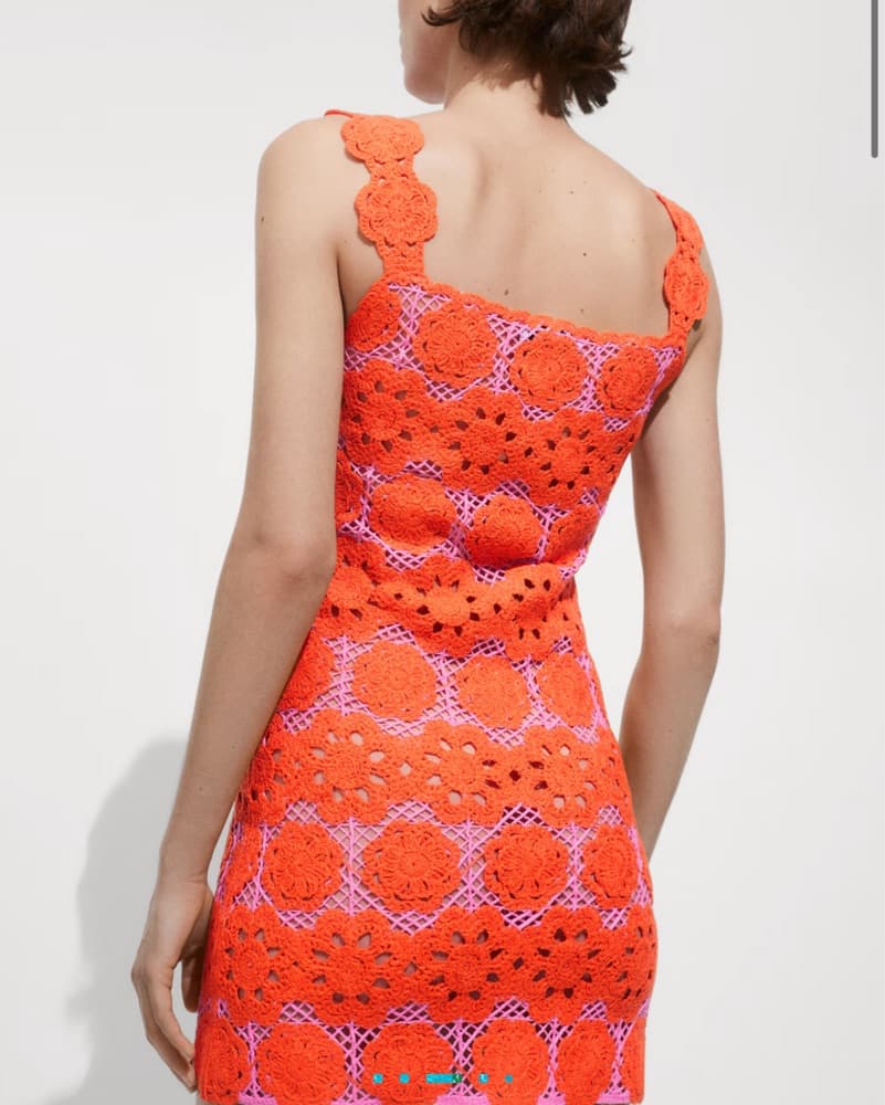 Mango Crochet Mini Dress Orange Pink  - Image 2