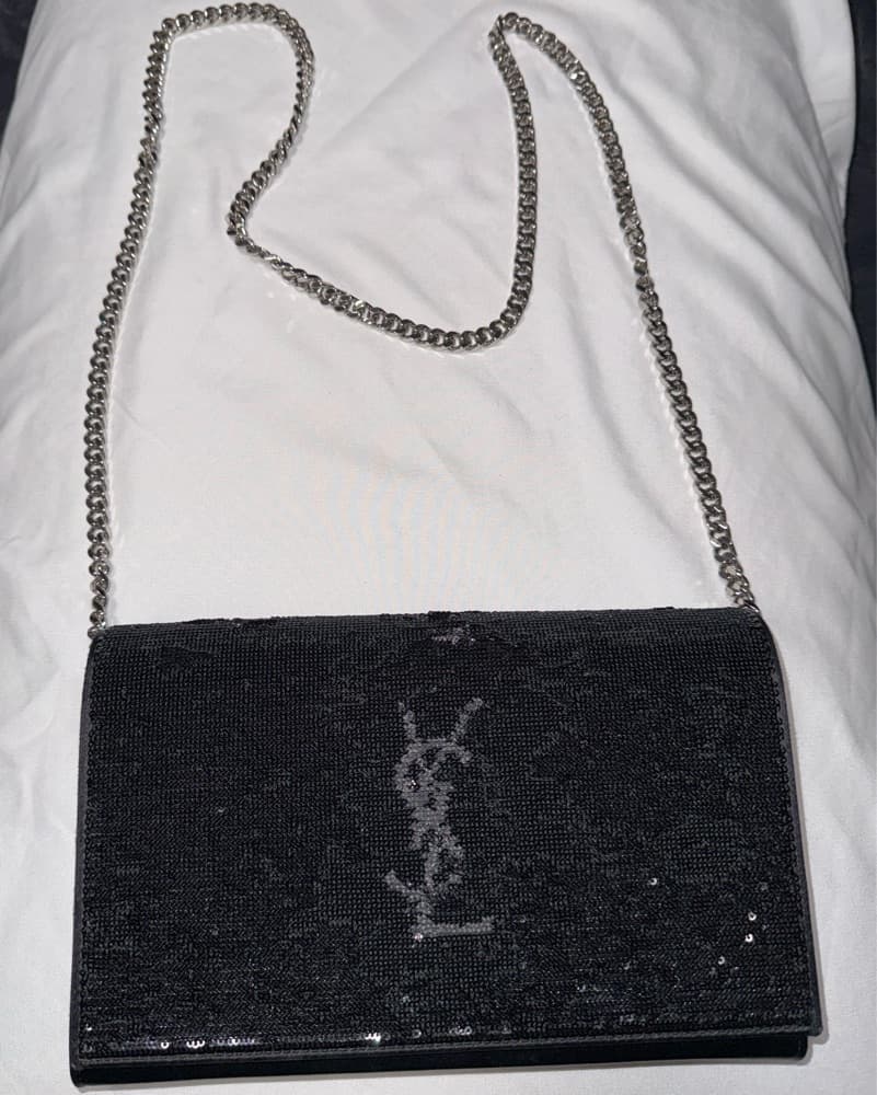 YSL Sequin Clutch with Chain Strap - Image 1