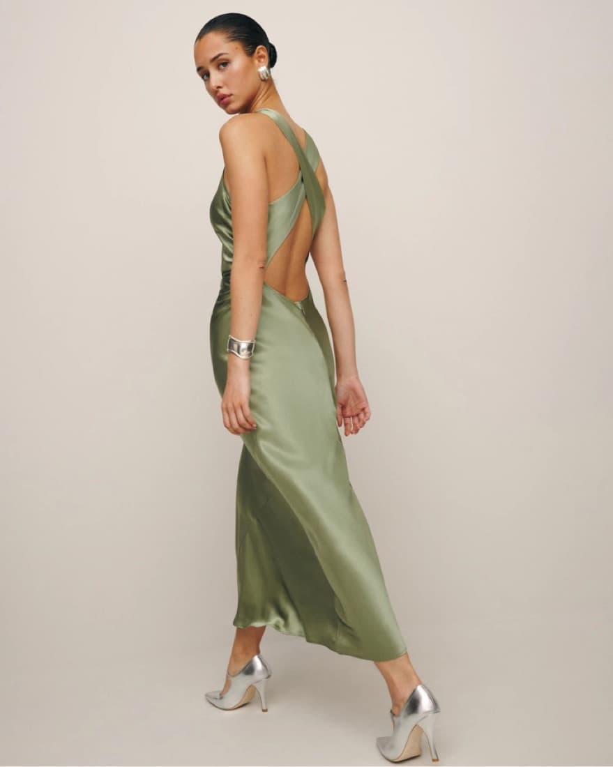 Reformation Green Casette Silk Dress - Image 2