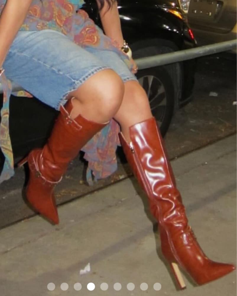 brown stiletto heeled knee-high boots - Image 2