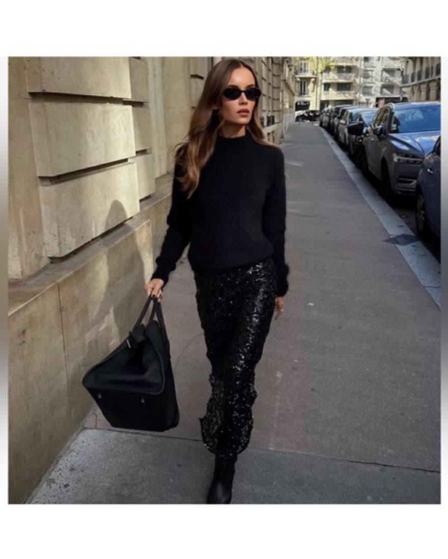 Zara Sequin Black Skirt S - Image 3