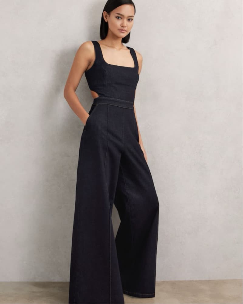 Reiss Wide-Leg Cut-Out Denim Jumpsuit  - Image 3