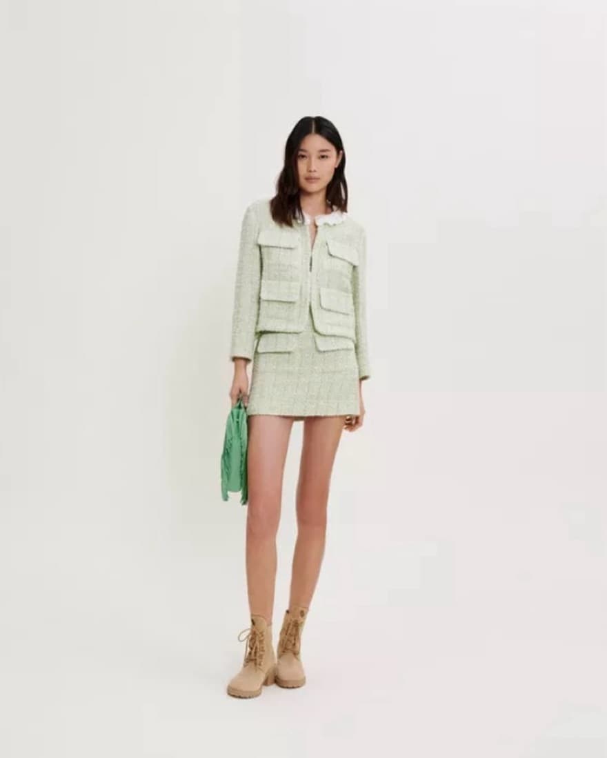 Maje Green Tweed Jacket & Mini Skirt Set - Image 1