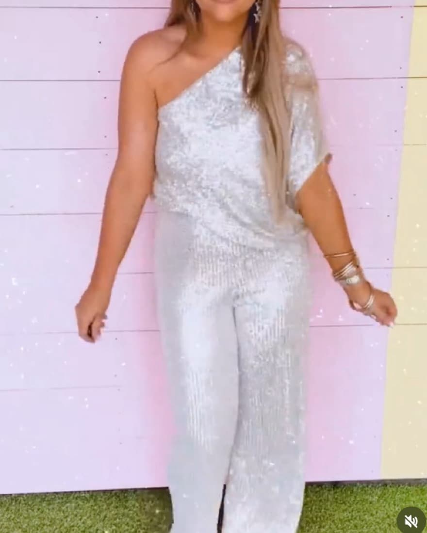 Champagne Sequin One Shoulder Jumpsuit  - Image 2