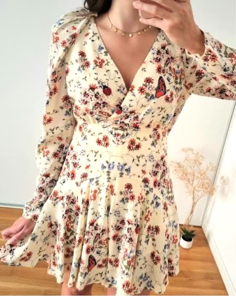 Maje Silk Open Back V-Neck Floral Dress - Image 2