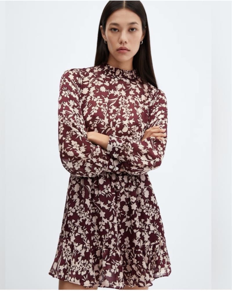 Mango Maroon Floral Cocktail Dress - Image 3