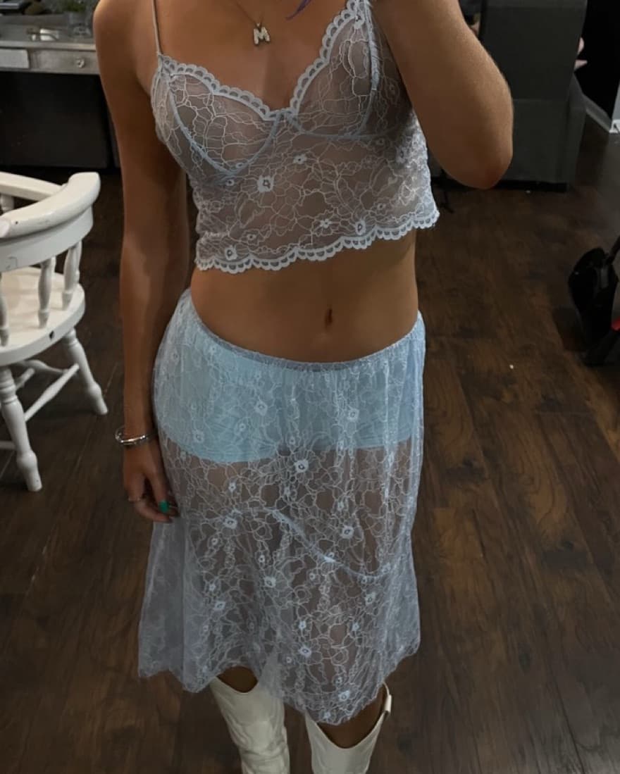 blue lace high low skirt with shorts! - Image 2