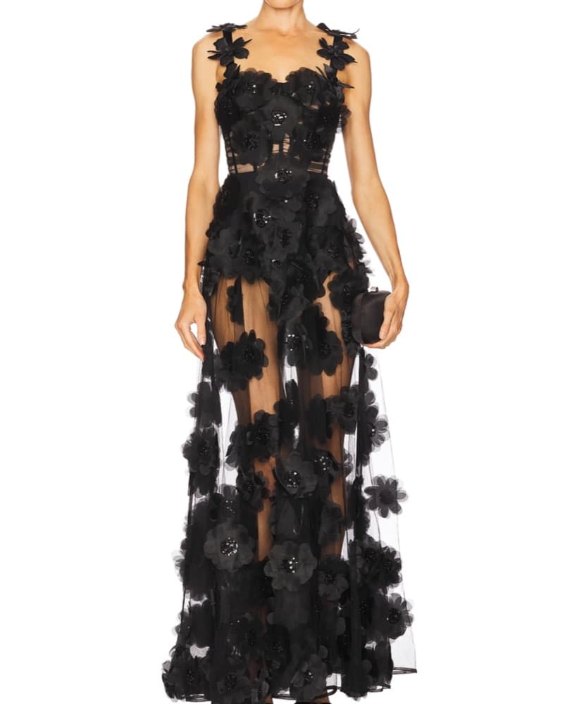 Glamorous Black Floral Gown - Image 1
