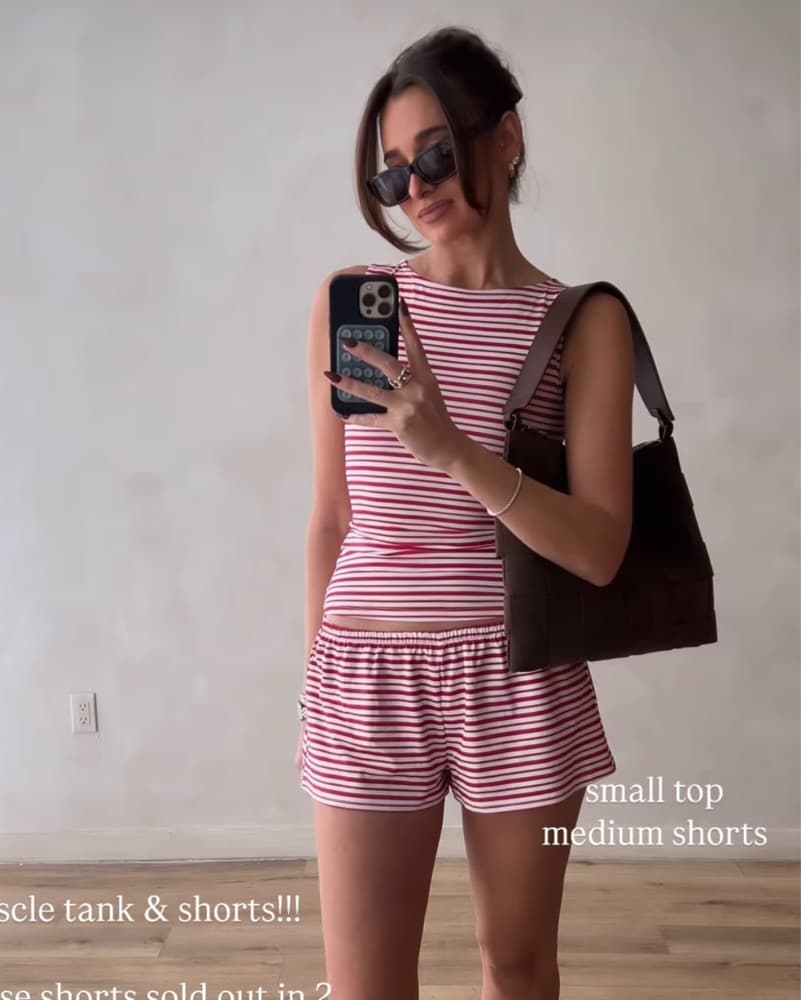 Red Striped Muscle Tee Short Set  - Image 1