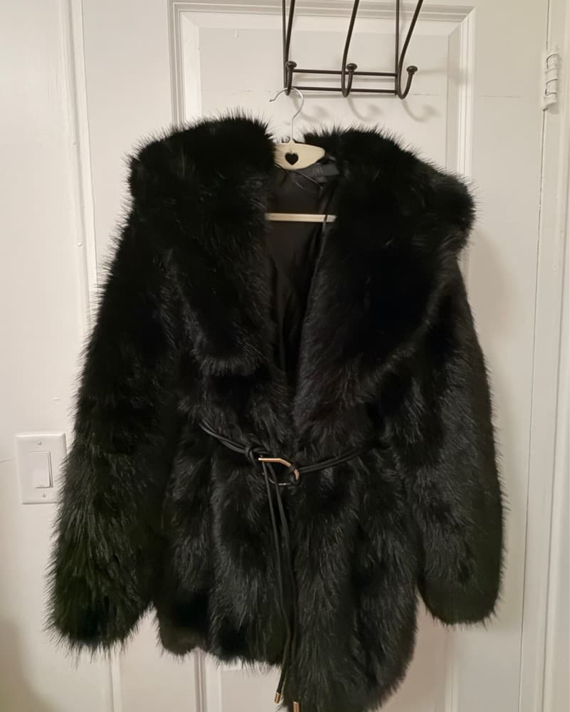 Zara: Faux Fur Coat with Belt - Image 5