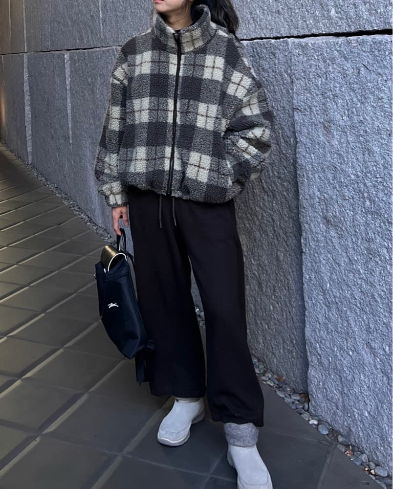 Brown Checkered Fleece Jacket - Image 1