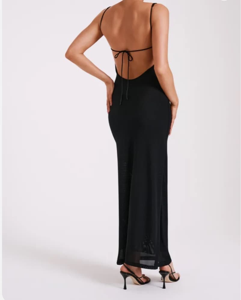 Halter Sequin Embellished Black Gown - Image 4