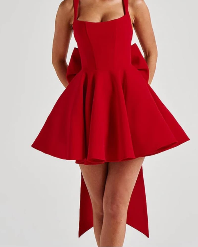 Red Bow-Tied Mini Dress - Image 1