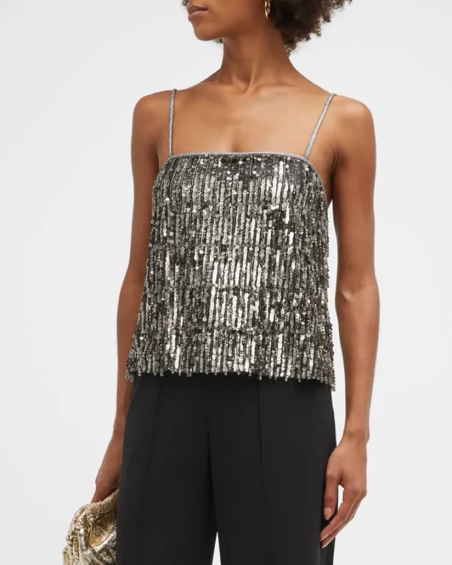 Alice and Olivia Chi Sequined Fringe Top - Image 1