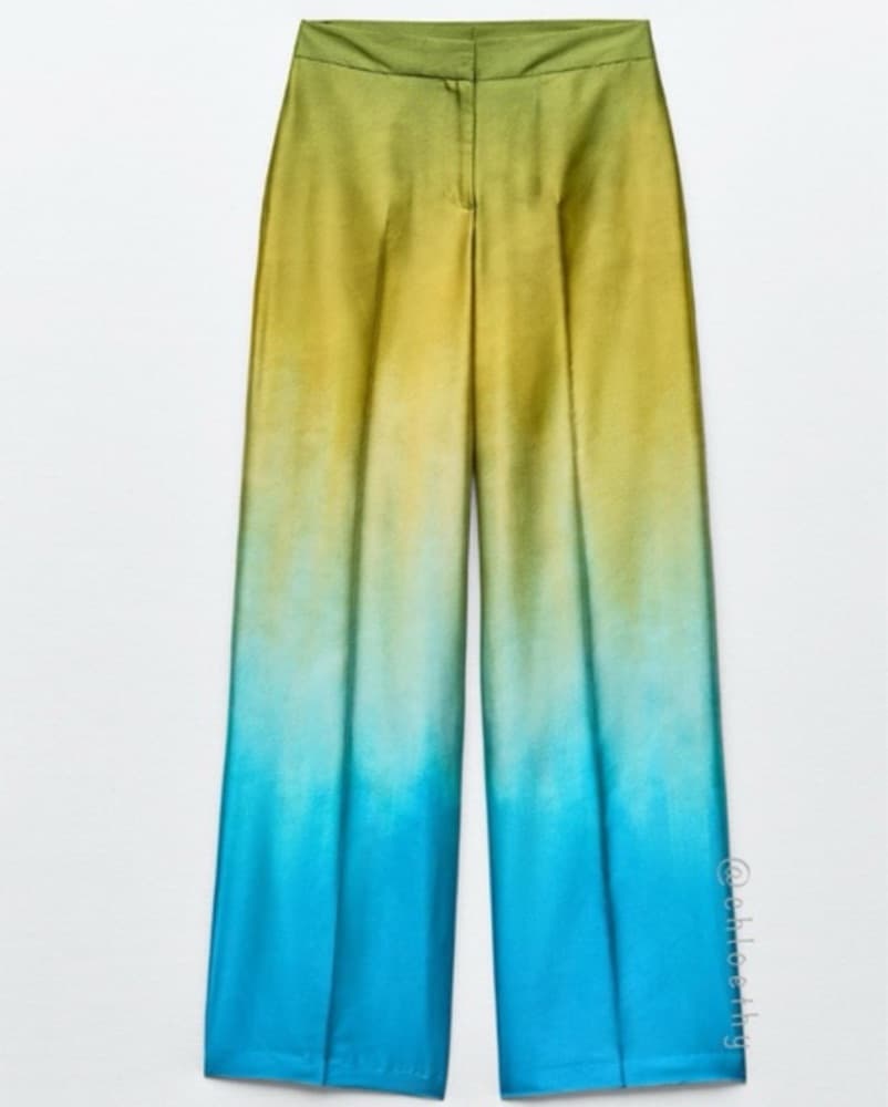 Zara Ombre Blue-Green Silk Pants - Image 3