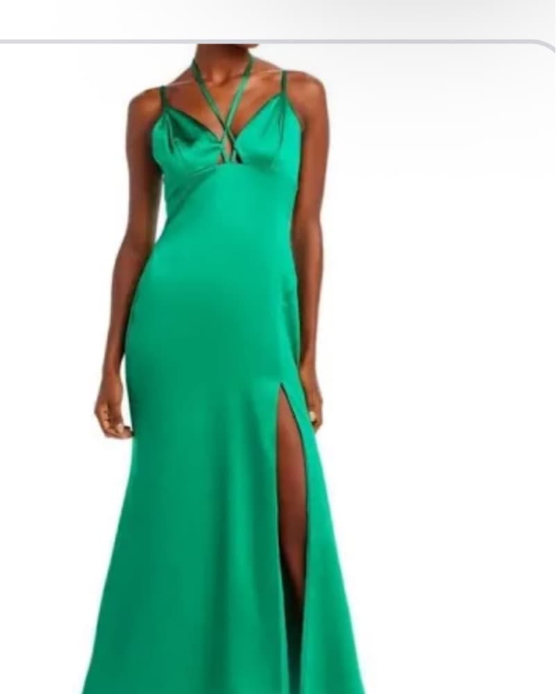 AQUA Green Maxi Dress W Slit - Image 1