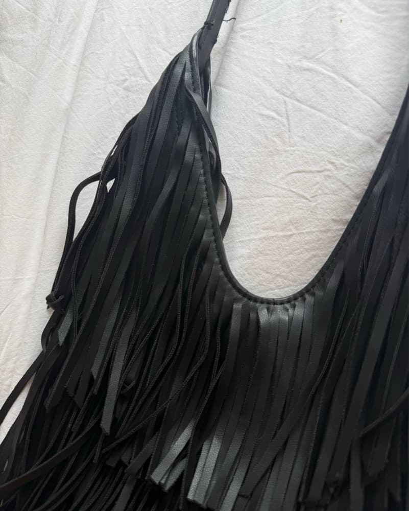 Zara Western Fringed Black Leather Shoulder  Bag - Image 3