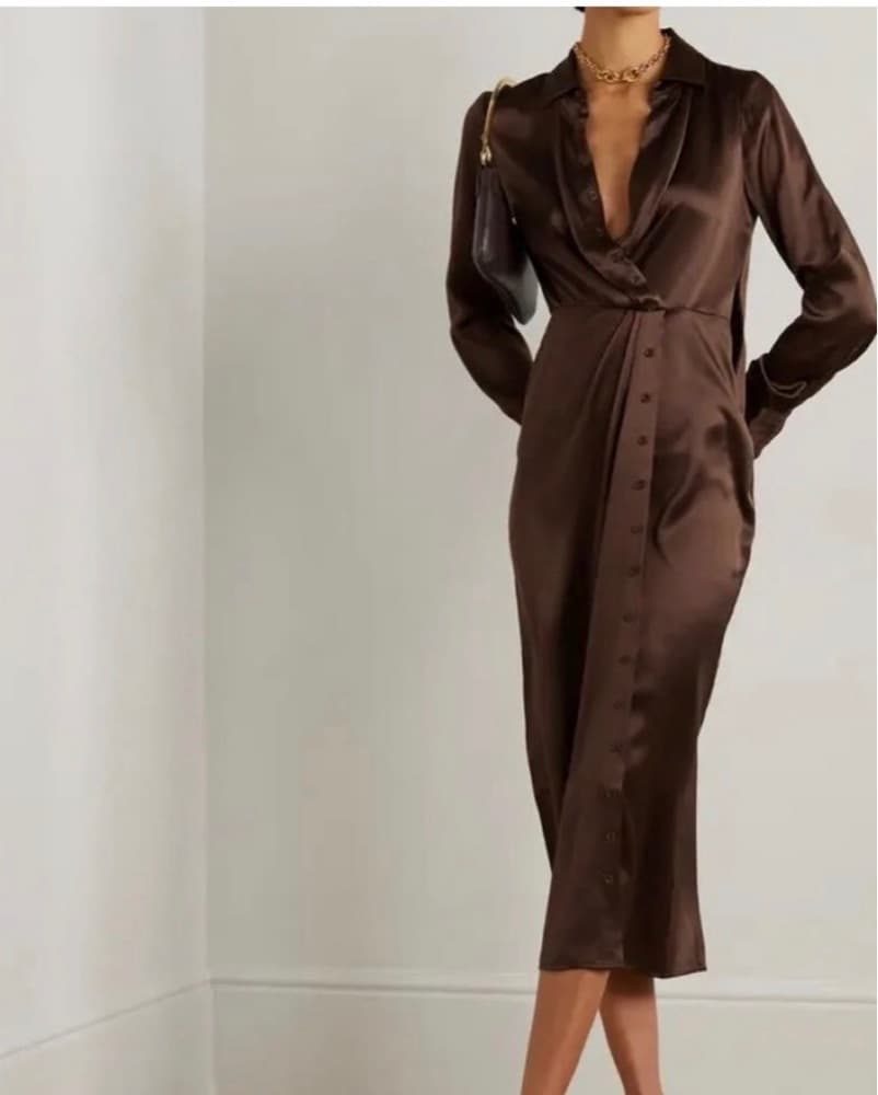 Reformation Brown Midi Silk Lyon Dress - Image 1