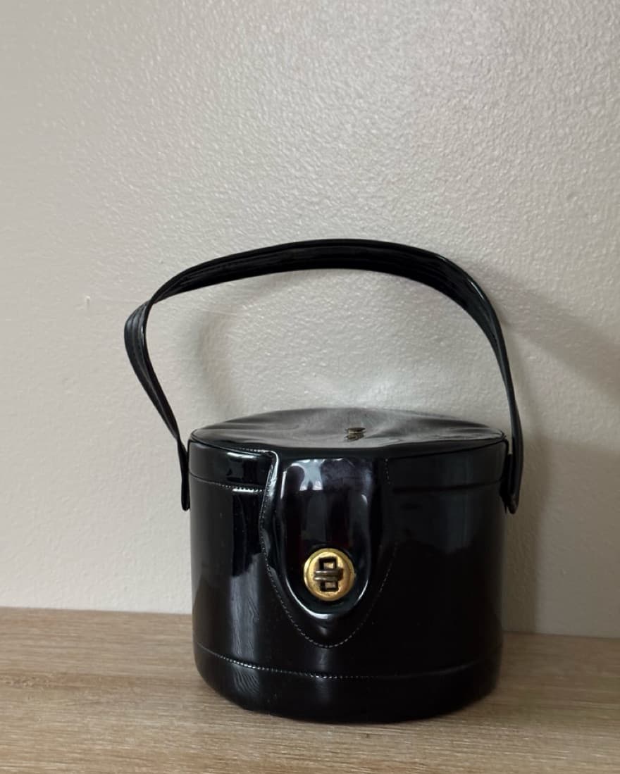 Vintage Black Patent Leather Bucket Bag - Image 2