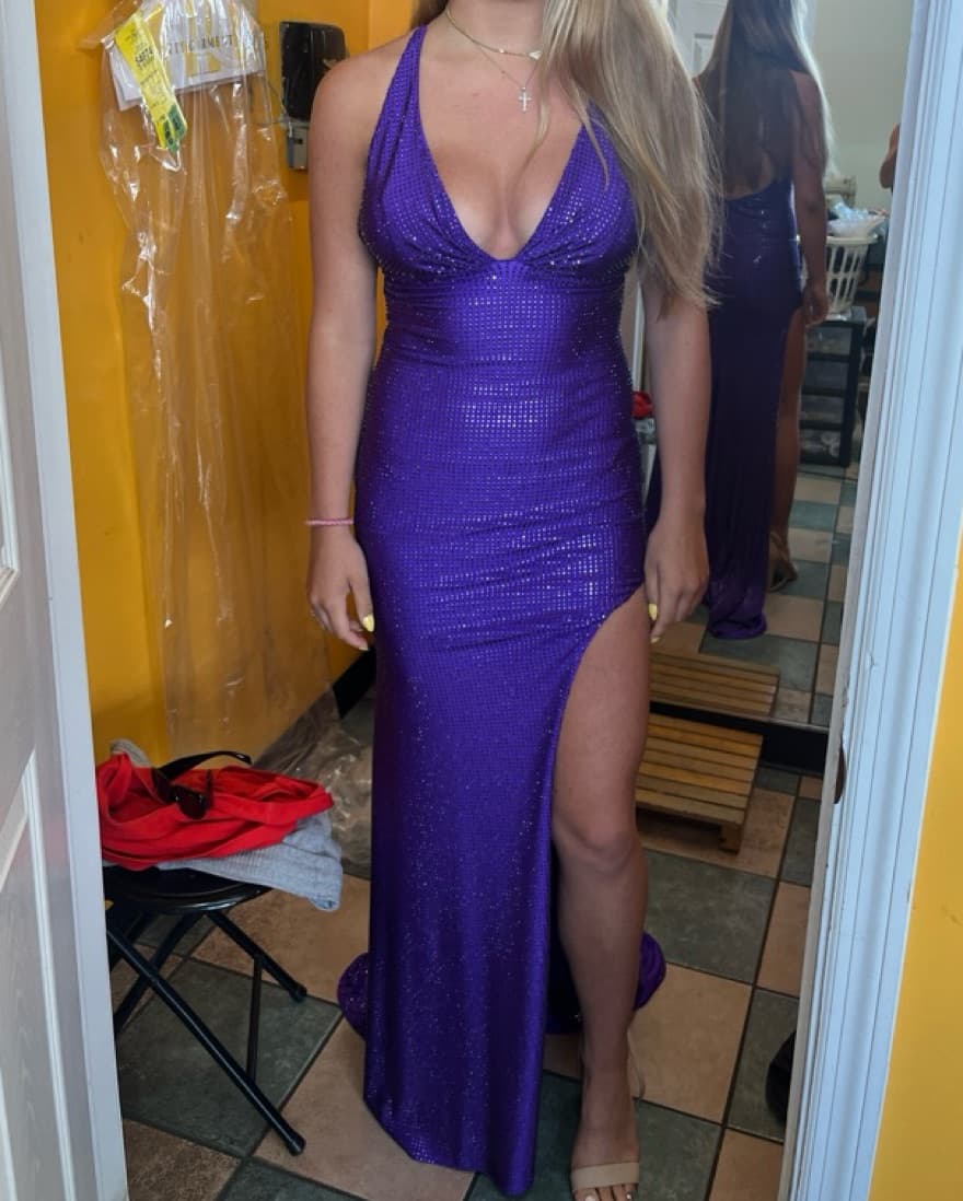 Purple Sequin Halter Maxi Dress - Image 1