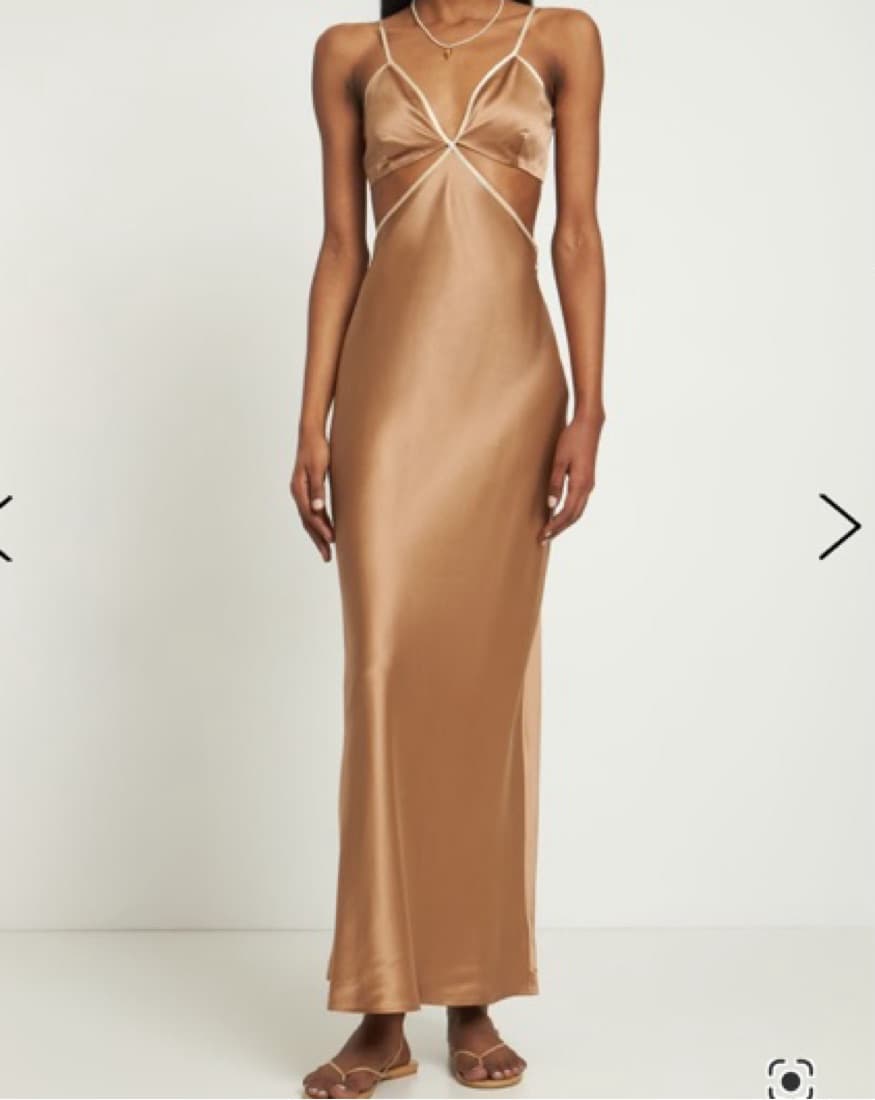 Reformation Beige Silk Cutout Dress - Image 1