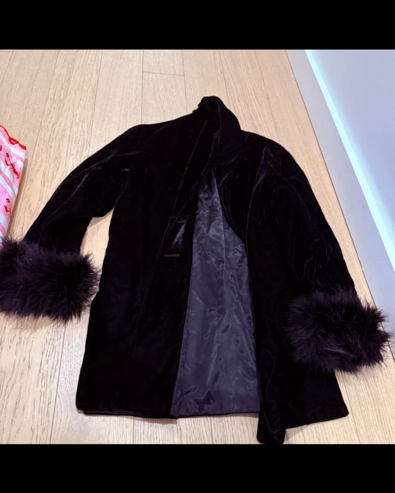 Velvet Blazer With Feather Cuffs  - Image 1