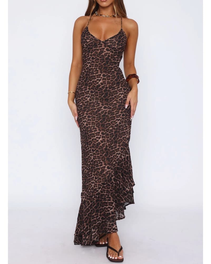 White Fox Leopard Tie Back Maxi Dress - Image 5