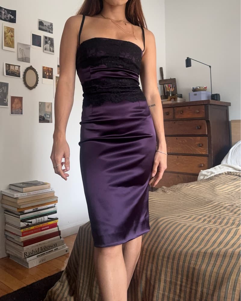 Vintage d&G Purple Satin Midi Dress - Image 1