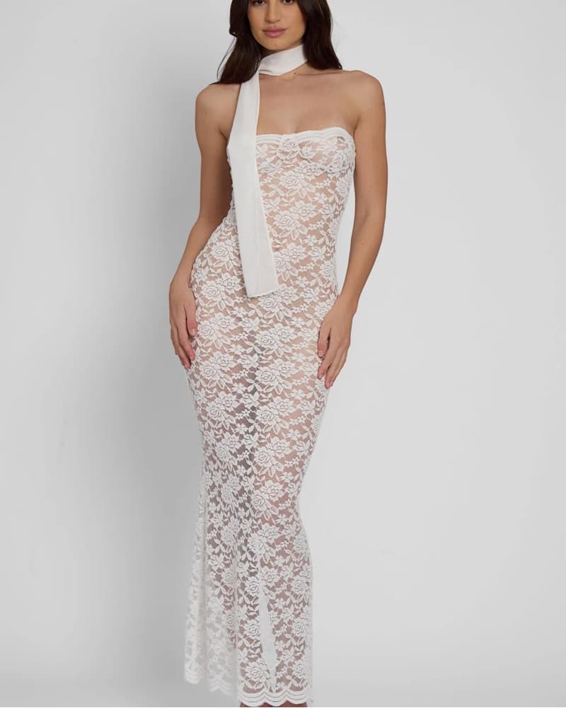 Strapless Lace Midi Dress - Image 3
