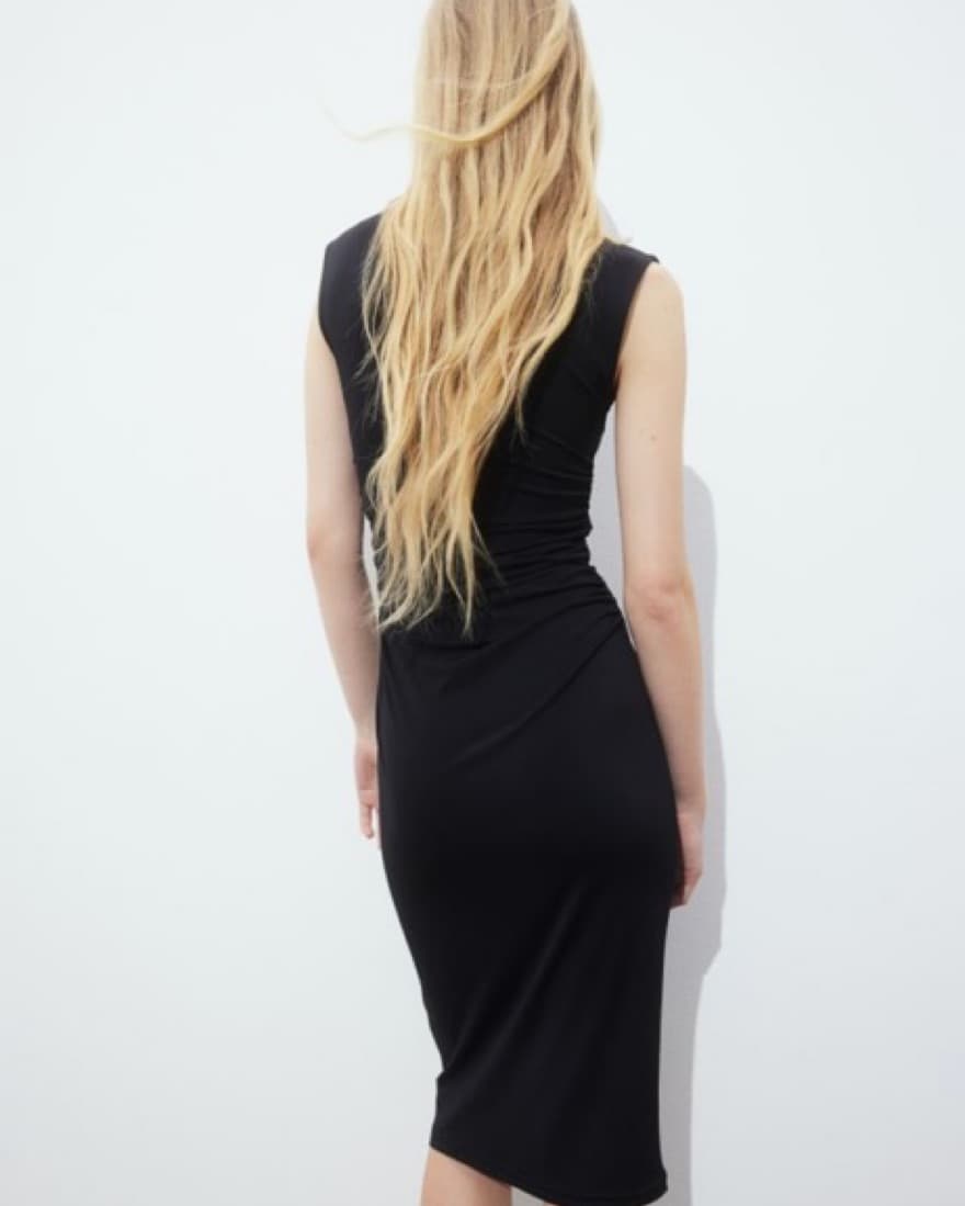 Black Gathered Bodycon Dress - Image 3
