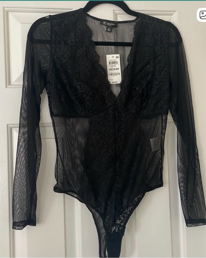 Sheer Black Lace Bodysuit - Image 2