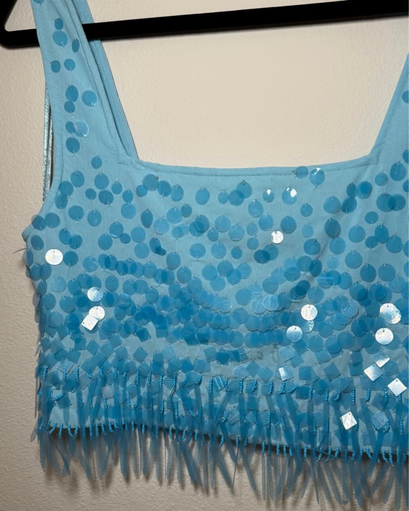 STAUD Blue Sequin Fringe Top - Image 3