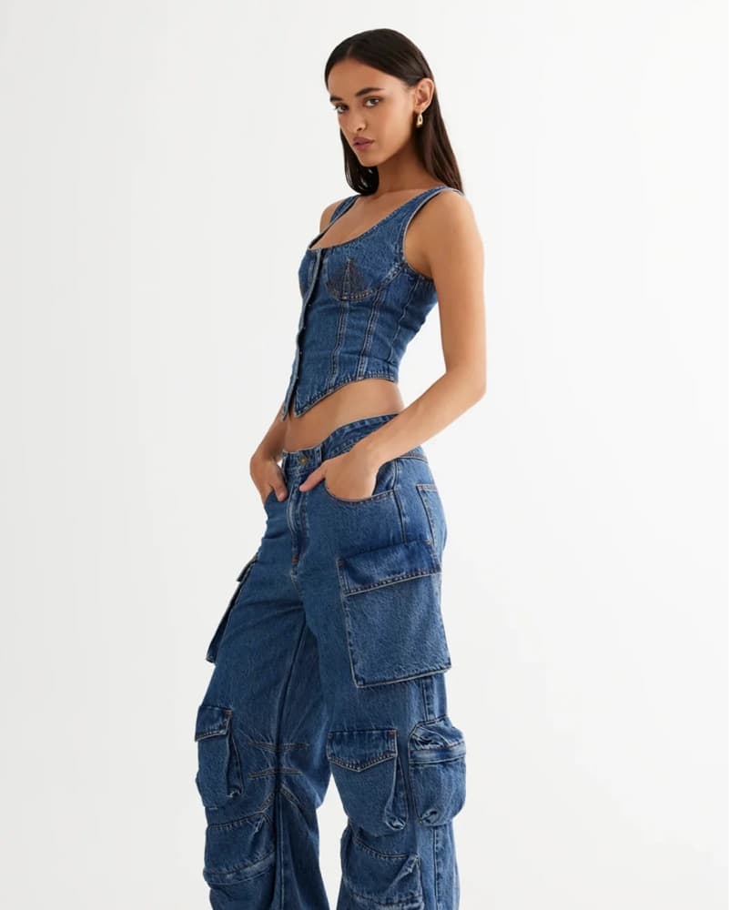 Edgy Denim Cargo Top + Jeans - Image 1