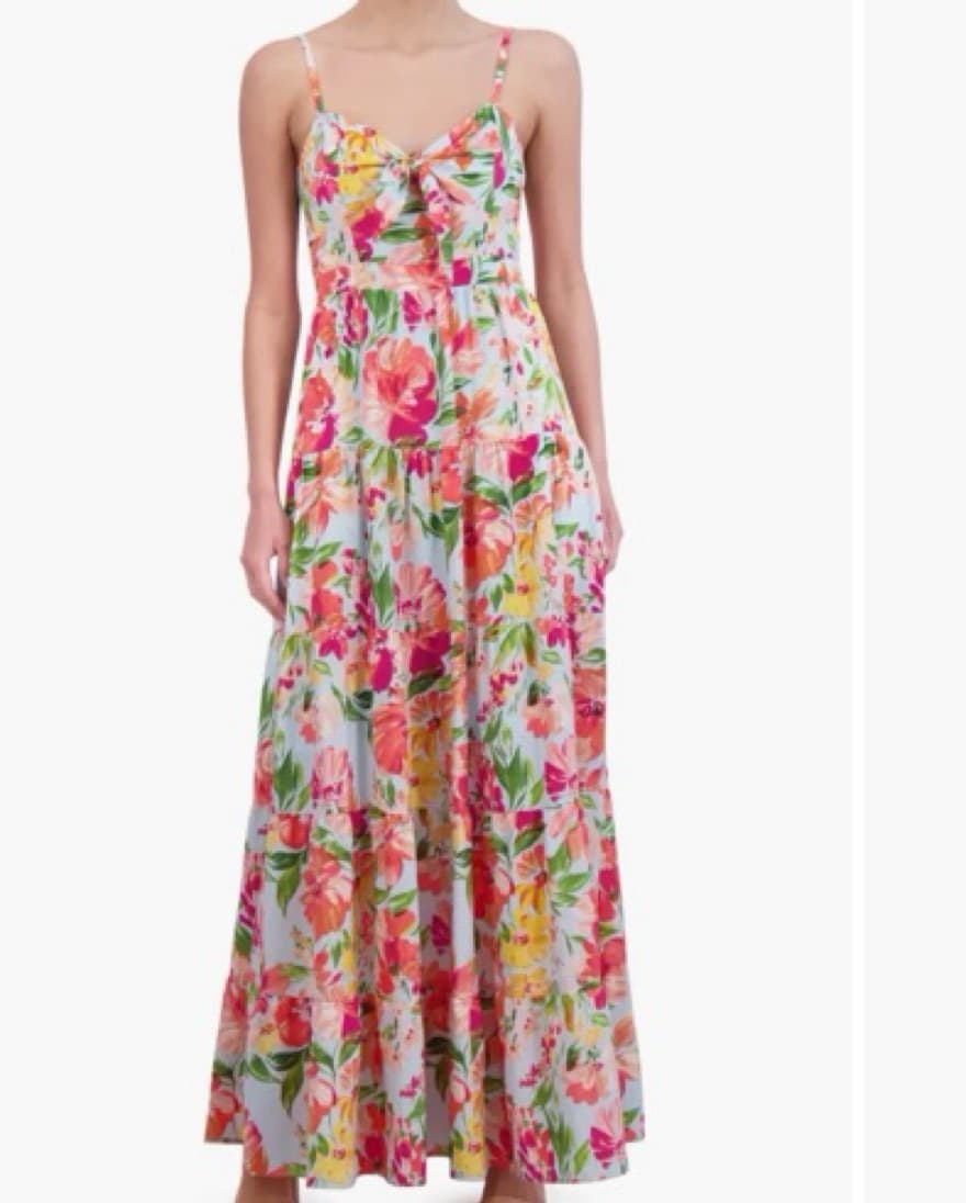 Floral Bow Front Tiered Maxi Sundress - Image 1