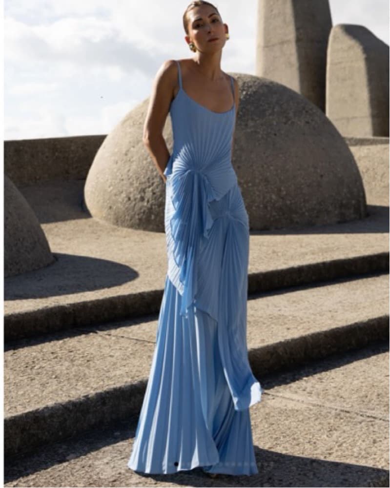 Blue Pleated Gown - Image 1