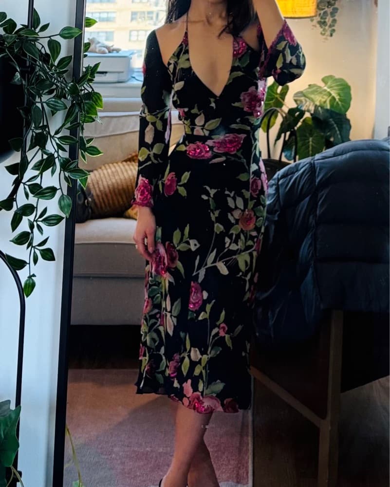 Vintage Silk Embellished Midi Dress - Image 3