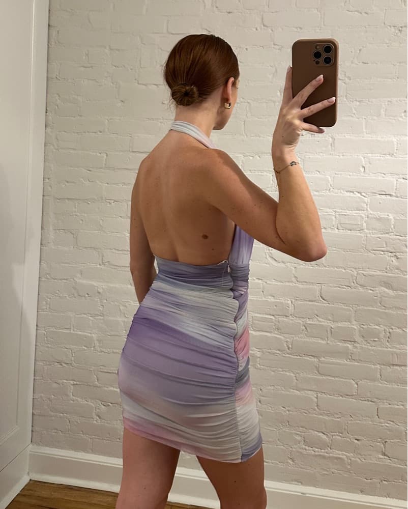 Pink Purple Ombre Ruched Halter Dress - Image 3
